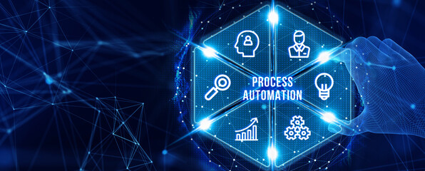 Business process automation, industrial technology innovation, optimization concept. 3d illustration