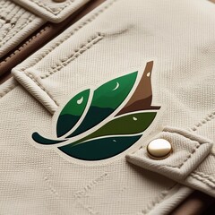 Nature Inspired Leaf and Wolf Logo Sticker on Textured Fabric Detail