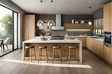 Light-filled modern kitchen design blending minimalist aesthetics with natural elements creating a