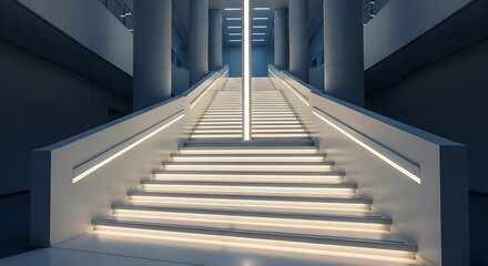 Fototapeta premium Illuminated stairway ascent architectural modern design perspective