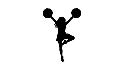 Cheerleader jumping with pom-poms with transparent background