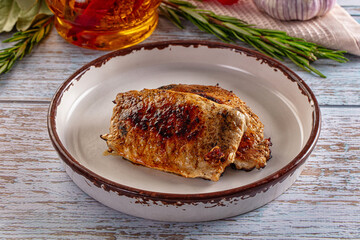 Roasted pork schnitzel steak piece