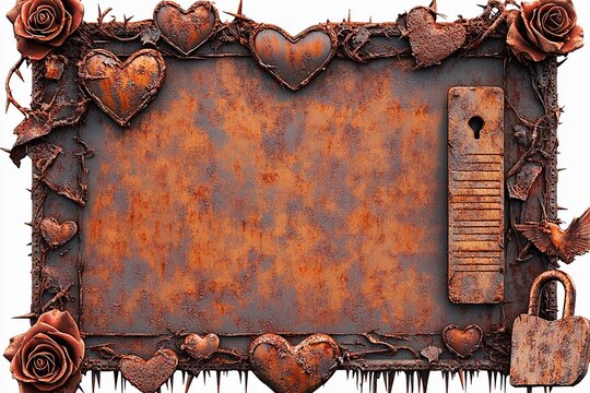 Unique rust greeting card design featuring hearts and roses with an intricate border for heartfelt messages - Powered by Adobe