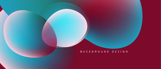 Abstract background features overlapping circles. Colors blend from turquoise to magenta. Design includes text background design.
