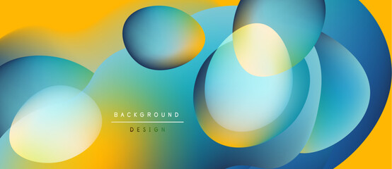 Abstract fluid shapes blend, creating vibrant background. Yellow, blue hues dominate composition, offering modern aesthetic.