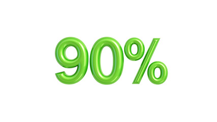 Ninety Percent Off Shiny Green 3D Render of 90% Discount