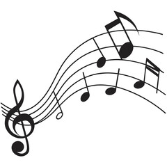 Vector art of musical notes and treble clef on a staff