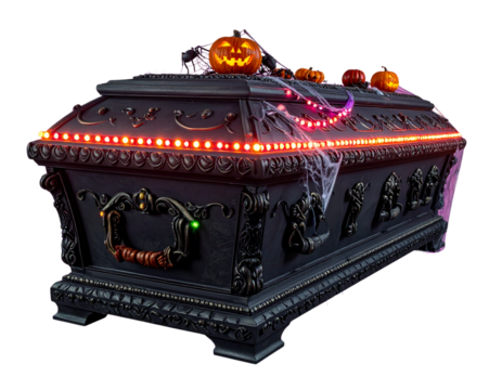 Creative Coffin Concept with Illuminated Edges Against Pink Backdrop - Powered by Adobe