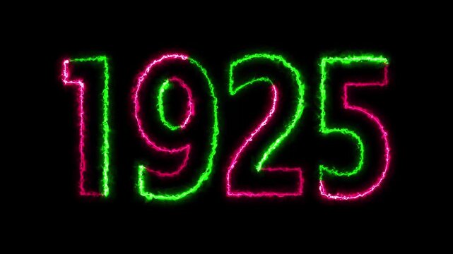 1925 neon line text animation. 1925 year text effect with neon glow. colorful 1925 typography effect. concept of counting years. past year technology concept.