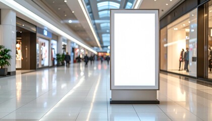 Empty city hall interior with a blank advertising billboard on the wall
