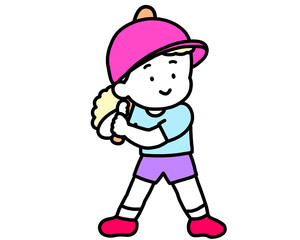 バットを持った笑顔の女の子　金髪