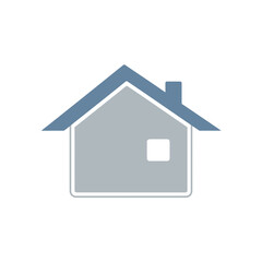 Obraz premium Simple House Icon with Blue Roof and Chimney.