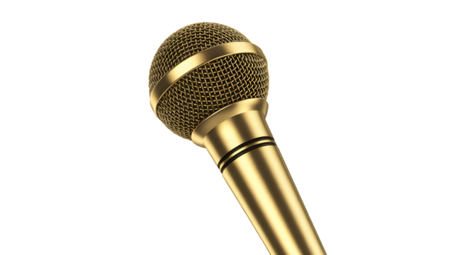 Elegant golden microphone on black background, perfect for podcasting, music, and interviews