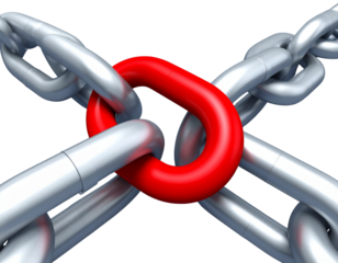 Interconnected Metal Chains in Red and Silver with Soft Background