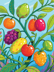 Fruits Plant Illustrator Artwork Design Template Poster
