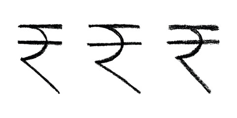 Set of hand drawn rupee currency symbol. Brush stroke doodle. Single element for design