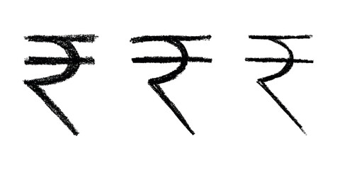 Set of hand drawn rupee currency symbol. Brush stroke doodle. Single element for design