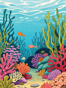 Seaweed Underwater Illustrator Artwork Design Template Poster