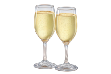 Two glasses of champagne isolated on transparent background