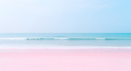 Obraz premium Serene Pink Beach Ocean Seascape Tranquil Summer Vacation Paradise Calm Waves