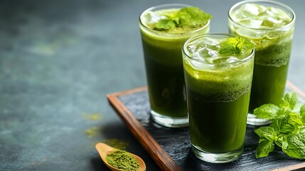 Cold matcha green tea fresh on the glass