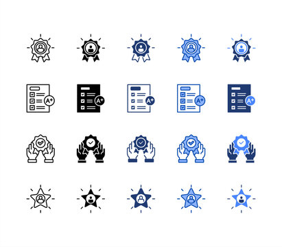 Excellence, Superior, Results, Outstanding, multiple style icon set.