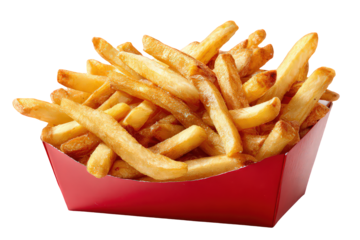 Golden French Fries in Red Cardboard Container