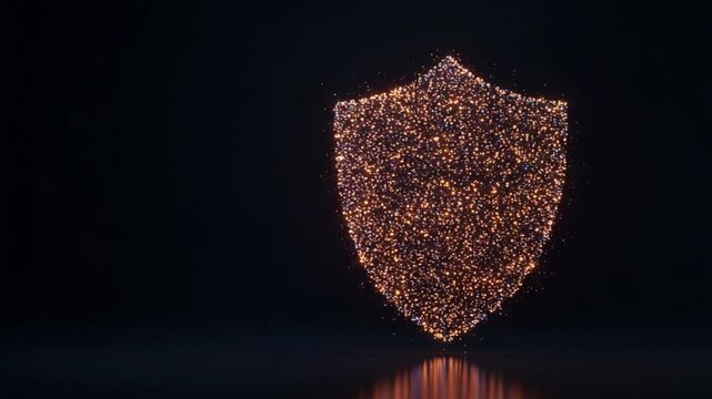 Cybersecurity Shield Symbol Animation on Black Background.