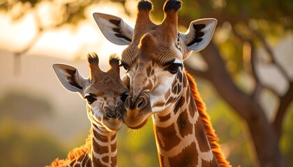 Two giraffes, close-up, mother and calf