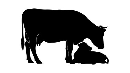 Cow and calf silhouette with transparent background