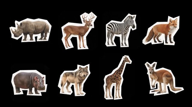 Wild Animal Mammals Greenscreen 4K Animation Collage Montage Stock Footage 