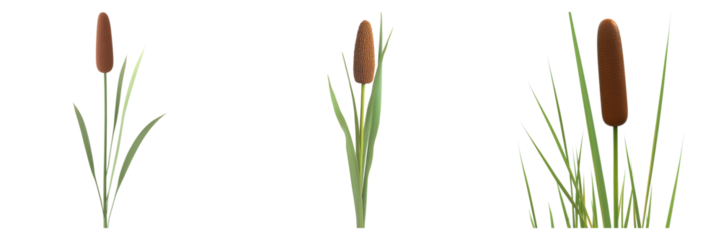 Three reeds in different stages of growth depicted on transparent background