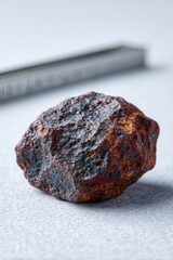 Fototapeta premium Close-up of a meteorite on a textured surface