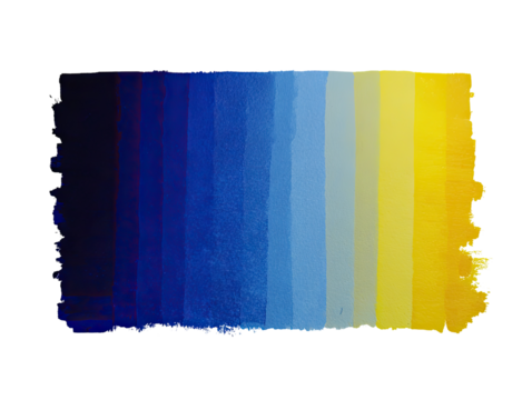 A gradient of watercolor washes from deep blue to vibrant yellow