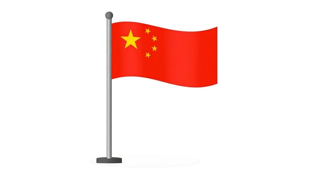 A waving Chinese flag on a gray pole