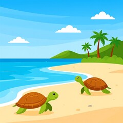 Two turtles on a tropical beach