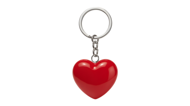 Shiny red heart keychain symbolizing love and affection, perfect for gifts and personal adornment.