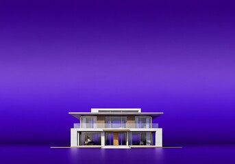 Sleek Two-Story Modern House Architecture Against Vibrant Purple Backdrop