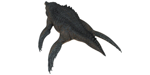 Prehistoric marine reptile model on display.