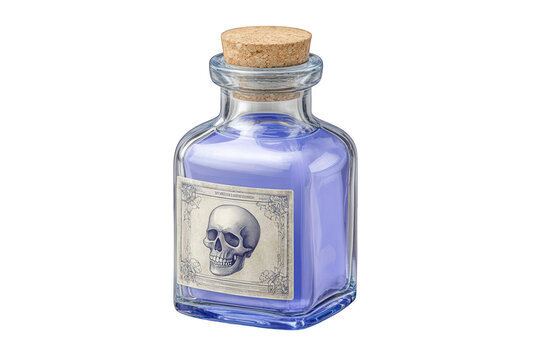 Antique poison bottle with skull label isolated on transparent background