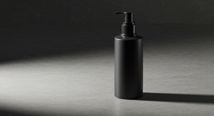 Black Soap Dispenser on Gray Surface Minimalist Design.