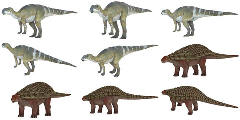 Illustrated dinosaur figures displaying diverse features