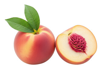 Ripe peach and half isolated on transparent background