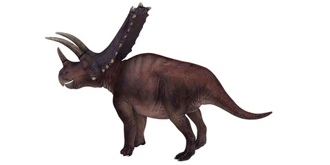 Majestic brown dinosaur with large horns and frill.