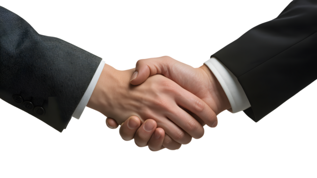 Confident business partners sealing a deal with a firm handshake in a professional setting