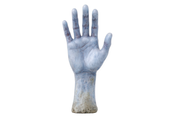 A blue, decaying hand reaching up, isolated on transparent background