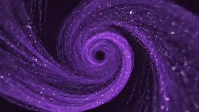 Hypnotic spiral of glowing purple particles forming a futuristic data tunnel in deep space