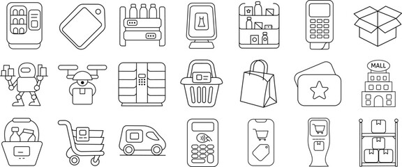 Smart Retail and Delivery Icon Pack. Featuring Smart Shopping, Delivery, Automation, Payment, and Logistics.
