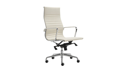 Fototapeta premium Elegant cream executive office chair with sleek chrome accents for modern workspaces