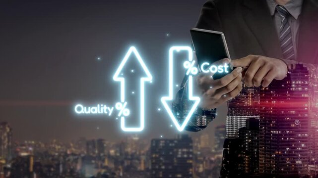 Business concept showing cost reduction and quality increase using Lean, Six Sigma, and Total Quality Management (TQM) to enhance efficiency, value, and customer satisfaction. Muxer